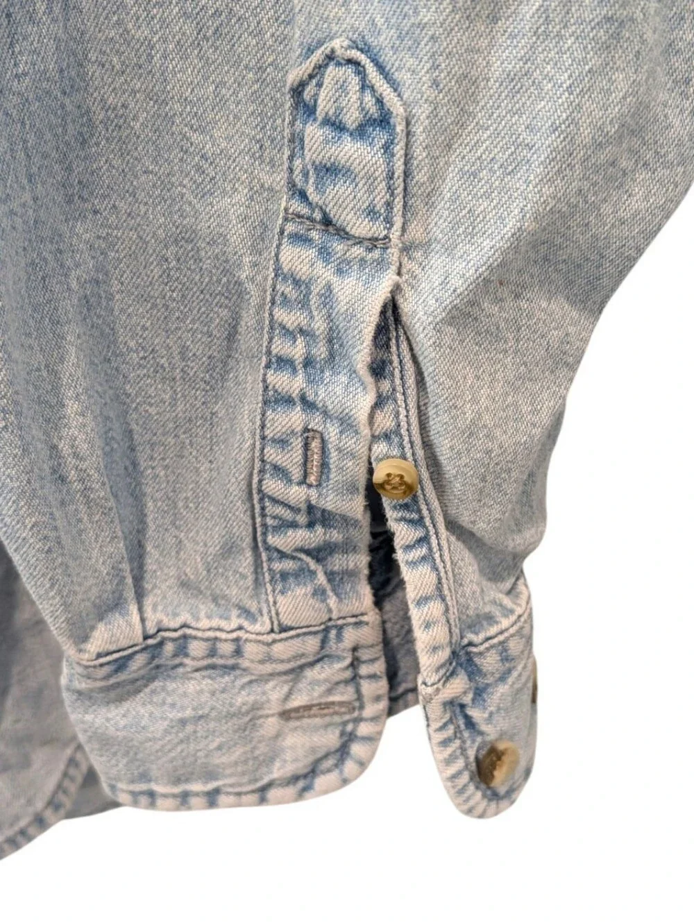 Vintage Eddie Bauer Chambray Denim Shirt 90s Grunge Workwear Faded Wash Large